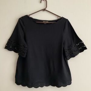 Kate Spade Black Scallop Eyelet Embroidered Knit Top